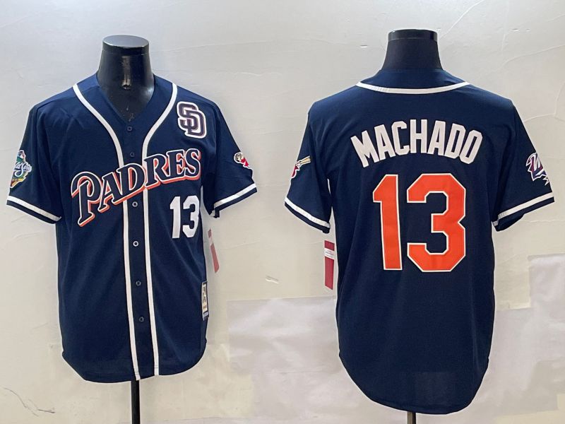 Men San Diego Padres #13 Machado Blue Throwback Game 2025 Nike MLB Jersey style 3123